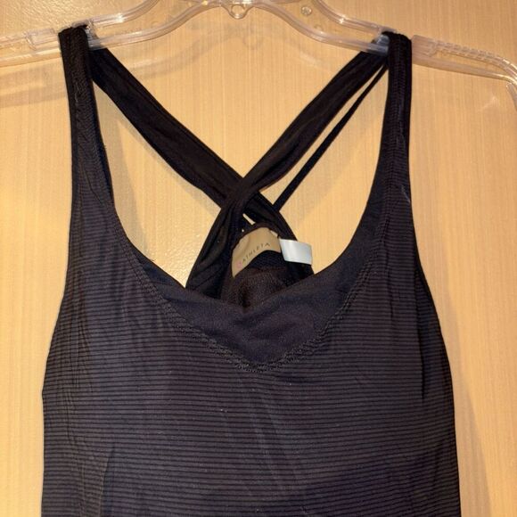 Athleta Women's Transcendence Black Stripe Tank Top Sports Bra Active Small - Picture 2 of 13